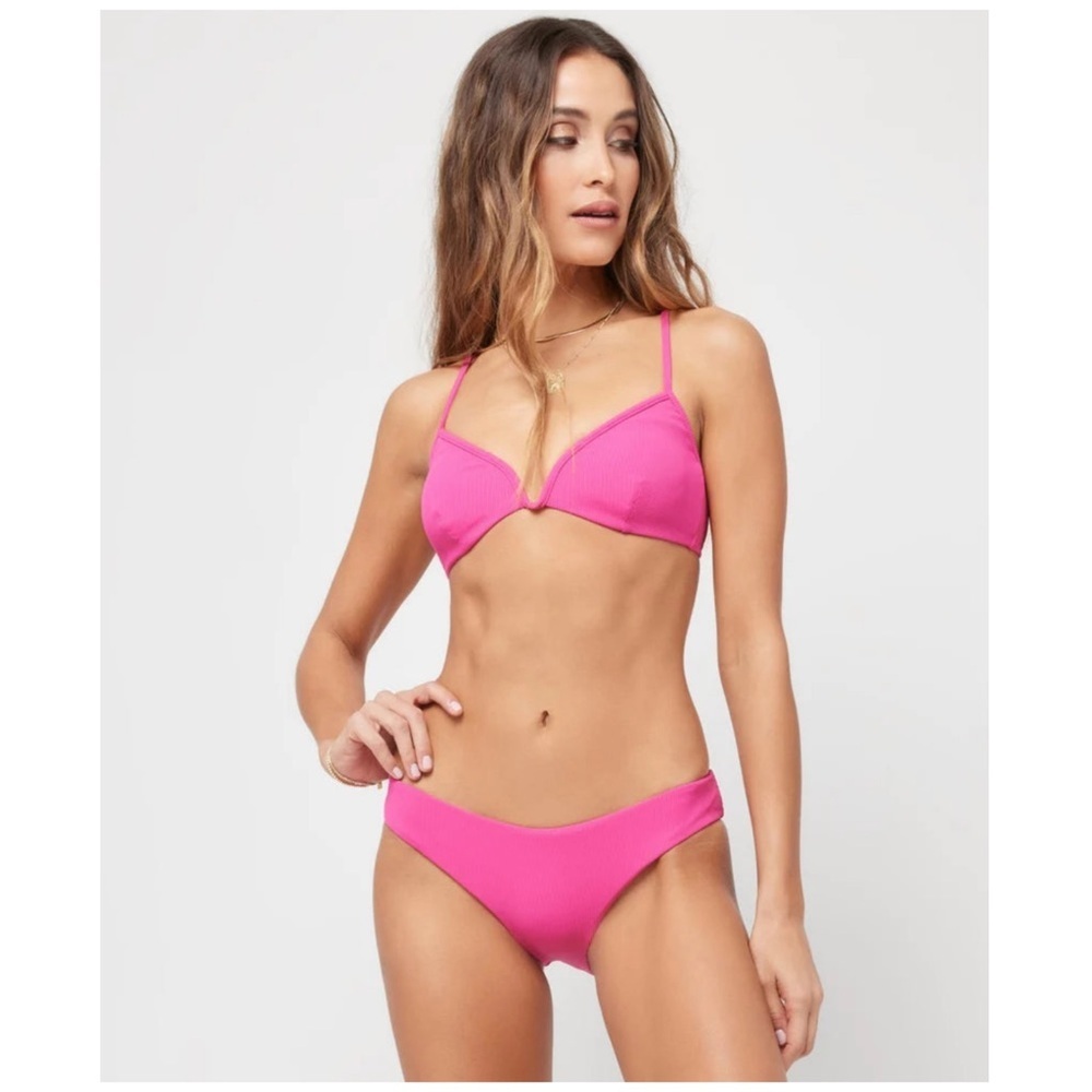 L*Space | Ribbed Sandy Bikini Bottom Classic In Bougainvillea Pink | XL
